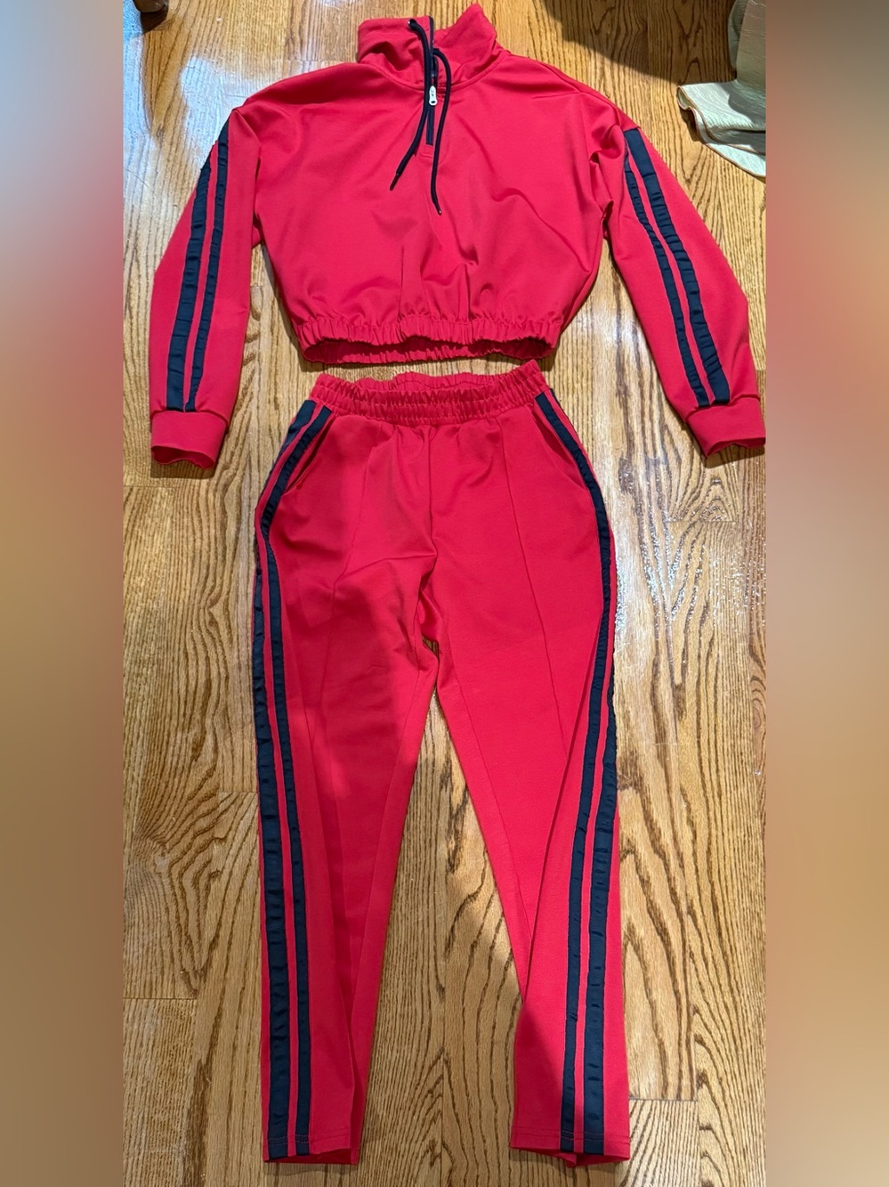 Garage Red Jogger Sweatpants with Navy Side Stripes